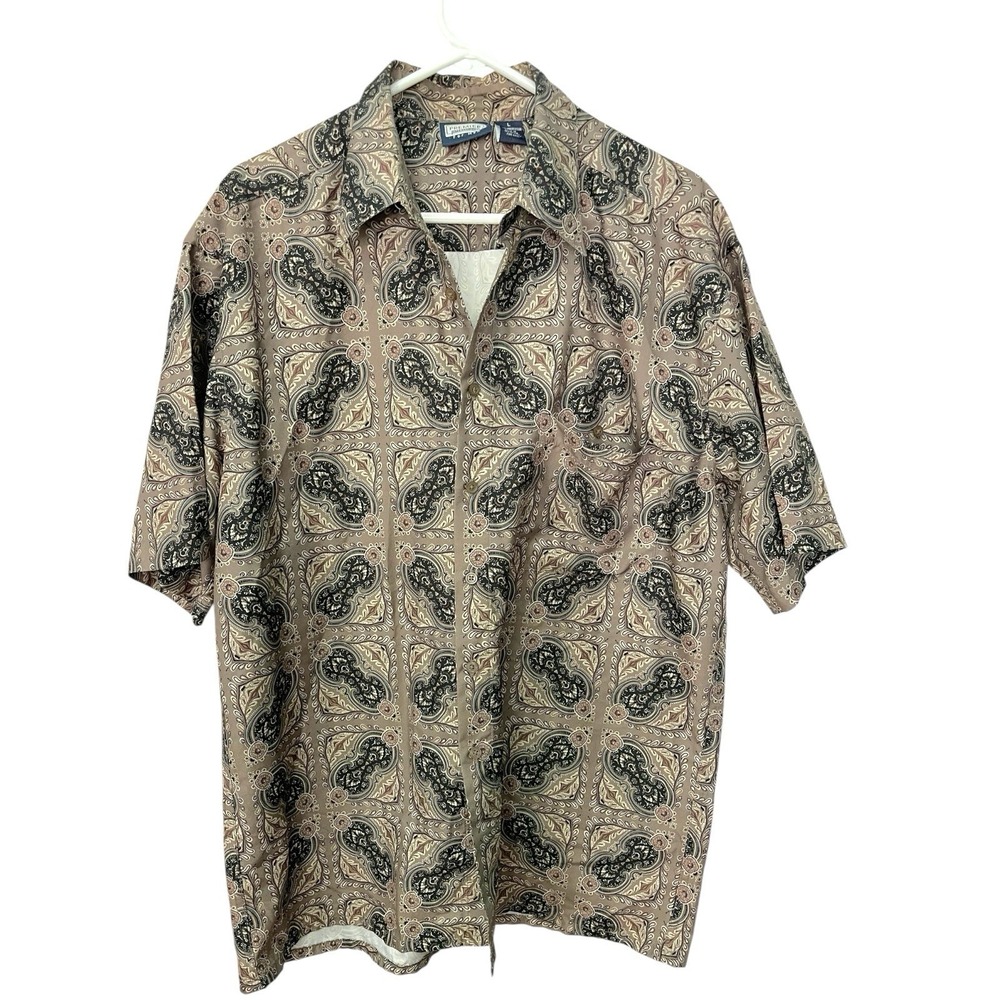 Premier International L Brown Button Up Shirt Short Sleeve Paisley Earthcore